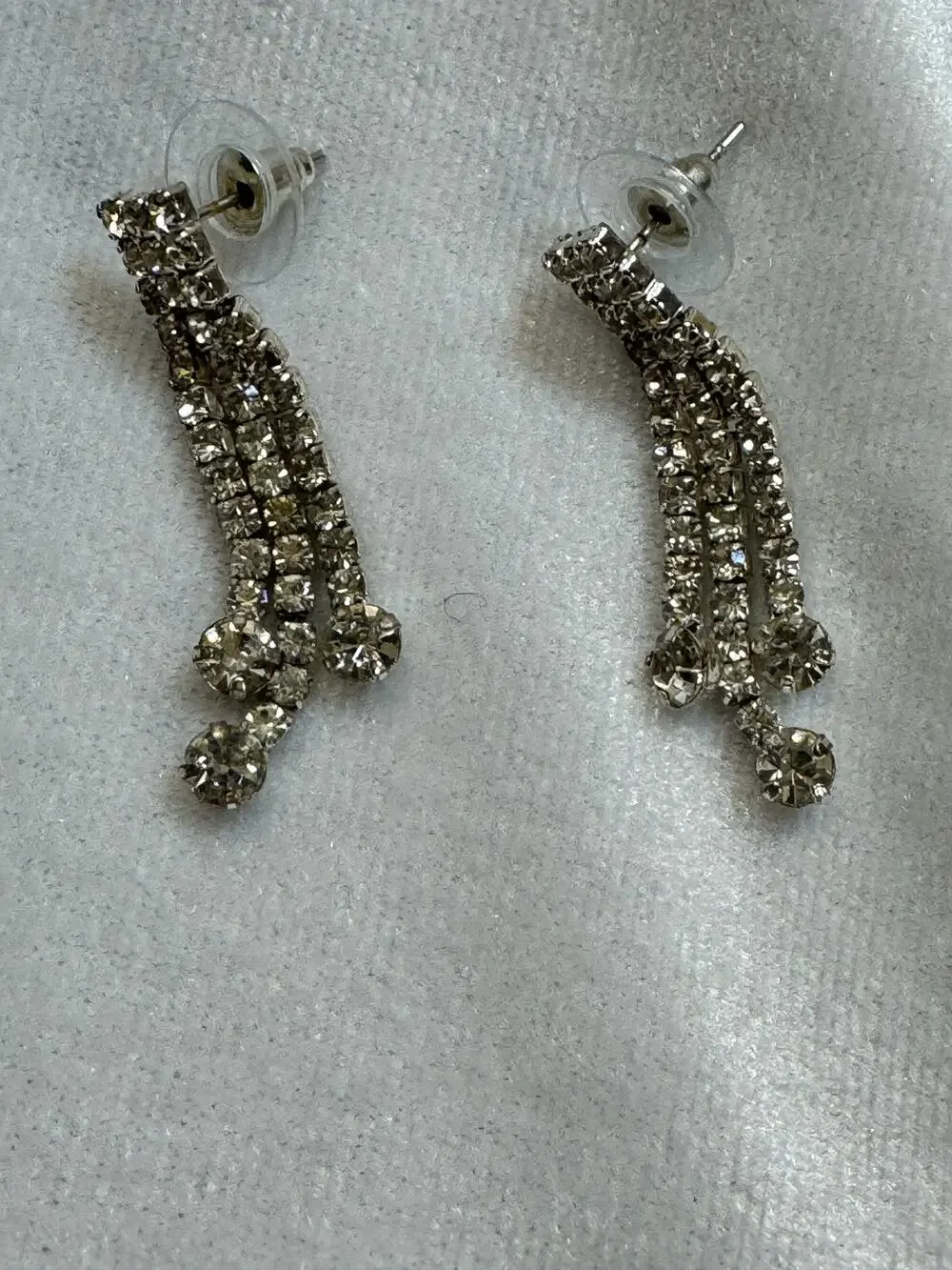Vintage Clear Rhinestone Dangle Post Earrings Silver Tone Fringe 1.5